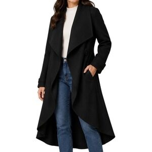 Saukole Black Open Front Trench Coat Women's Large
